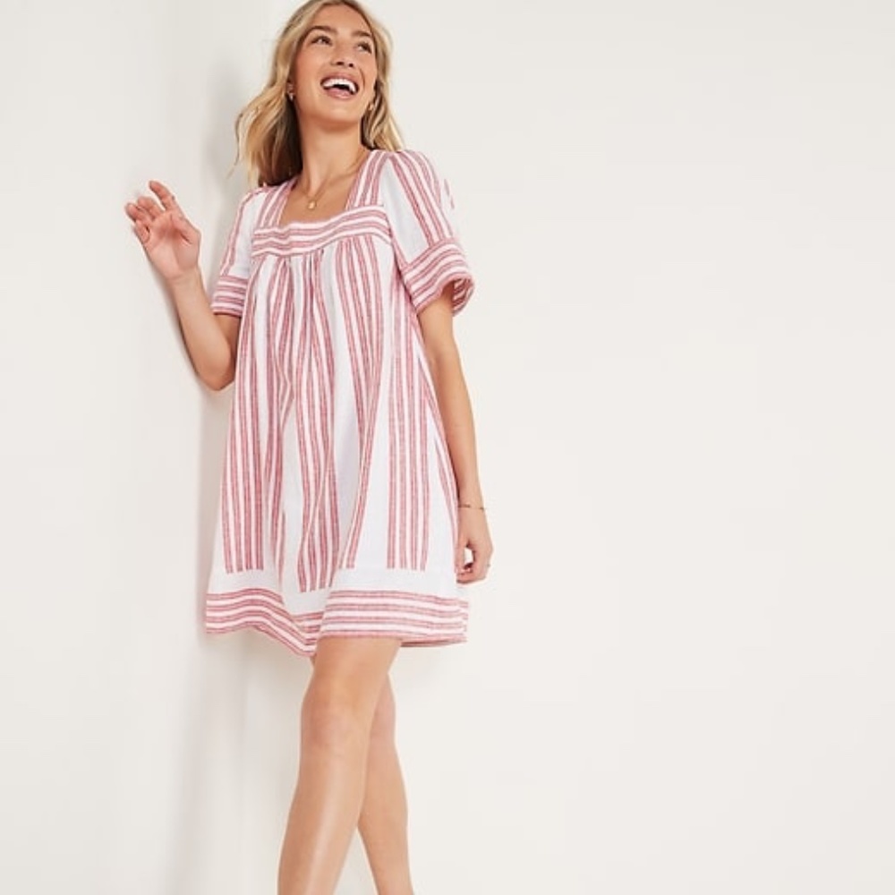 Old Navy Striped Linen-Blend Swing Dress - L